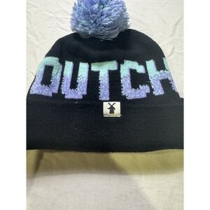 Dutch Bros Beanie Hat Cuffed Pom Coffee Merchandise Knit Winter Cap Blue EUC A30